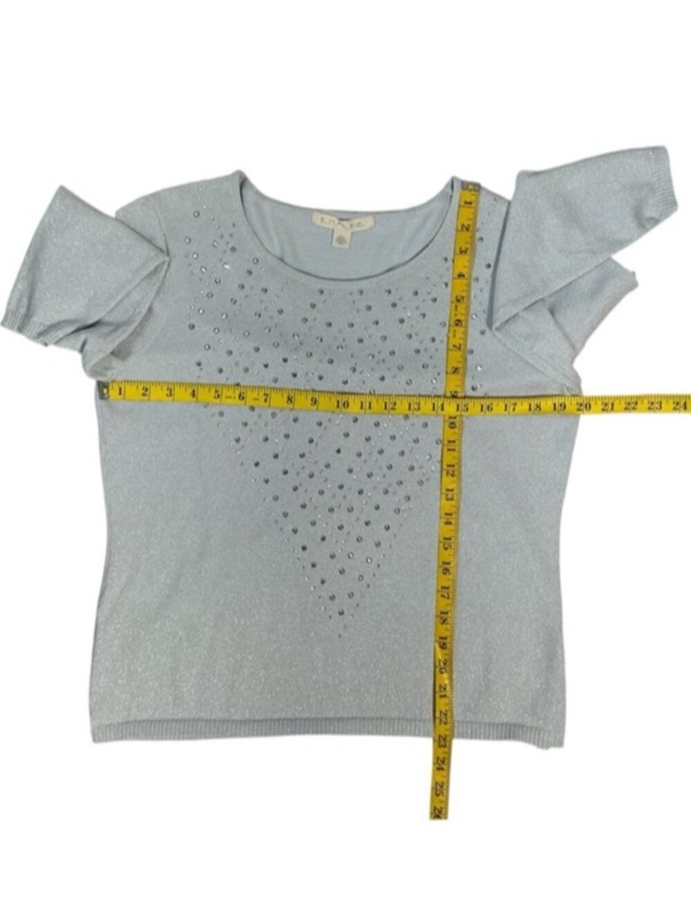 Emaline Metallic Embellished Sweater 3/4 Sleeve Slip On Scoop Neck Gray Lg - Picture 3 of 14